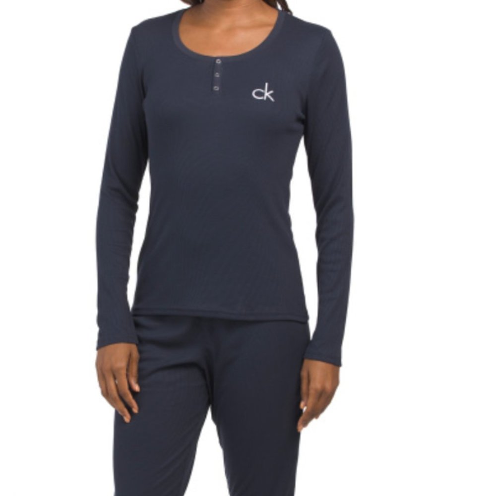 NEW CALVIN KLEIN Set (top and pants) Long Sleeve Pajamas Navy Blue size LARGE